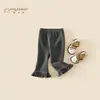 Calça Mengjia Ban para meninas, novo estilo outono, calça boca de sino para meninas pequenas, leggings para bebês, calças compridas casuais infantis, da moda