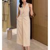 Estilo europeo de alta gama lujo ligero elegante socialité lujo socialité traje de alta calidad vestido sin mangas mujer verano
