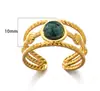 Al por mayor de joyería de acero de titanio nueva transfronteriza Anillo de piedra natural estilo europeo y americano Anillo abierto de acero inoxidable bañado en oro de 18 quilates para mujer