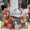 Sacola de compras de supermercado espessa de grande capacidade, bolsa ecológica, bolsa de ombro conveniente, sacola de compras ecológica dobrável com padrão de Hong Kong