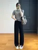 ¡Nicho de alta gama nórdico! Tops de estilo europeo, versátiles y favorecedores, camiseta de punto de manga corta con cuello redondo para mujer, Primavera 2023