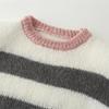 Tejido de Punto Suave y Ceroso con Cuello Redondo, Mangas Largas, Rayas en Contraste, Nuevo de Otoño, Versátil, Holgado, Aspecto Adelgazante, Suéter Corto de Punto para Mujer