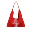 Bolso de Hombro de Lona Rayado de Verano de Doble Cara con Bordado Lindo para Mujer, Gran Capacidad, Simple con Letras, Bolso de Viaje