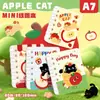 Caderno Espiral Gato Cartoon A7 Caderno Gato Maçã Gato Preto Caderno Pequeno Bloco de Notas Conveniente Fofo Caderno de Bolso