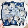 Lenço Floral Estilo Francês, Novo Lenço Azul Semelhante à Seda, Lenço Quadrado Pequeno de 70cm, Lenço de Pescoço para Primavera e Outono, Laço de Cabelo, Lenço Decorativo para Cabeça para Mulheres