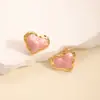 Brincos de Tarraxa Minimalistas Coreanos e Japoneses em Formato de Coração, Brincos Vazados Versáteis Únicos, Acessórios de Orelha Femininos de Aço Inoxidável Estilo Cool com Gotejamento de Óleo