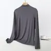 Camiseta de Manga Larga con Cuello Alto de Modal para Mujer, Capa Base Sólida Fina de Verano, Top Holgado Talla Grande