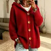 Cárdigan con capucha y cuatro botones, nuevo estilo otoño/invierno, color liso, tejido casual y moderno para mujer
