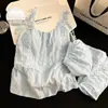 Conjunto de Pijama Estilo Ins Coreano para Mujer, Verano, con Almohadillas en el Pecho, Camisola y Shorts, Mariposa Amarilla, Dulce Conjunto de Ropa para el Hogar Estilo Girly