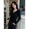 Top Maillard Versátil Adelgazante de Otoño e Invierno Manga Larga Negro Ropa Exterior Ajustada Camiseta