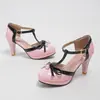 Zapatos Británicos de Charol Estilo Nuevo con Lazo, Adornos de Perlas, Sandalias Huecas de Punta Abierta, Tacones Altos Gruesos, Zapatos con Tira en T, Tallas 33-43, Exportación