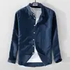 Camisa de Lino para Hombre Camisa de Manga Larga Casual Cuello Solapa Color Sólido Holgada Transpirable Material de Lino Camisa para Hombre Venta al por Mayor Comercio Exterior