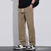 Calça de trabalho estilo retro americano, calça casual masculina, versão de verão, cor sólida, fina, folgada, calça de trabalho durável