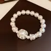Pulseira de Rede Azul Dourada com Flor de Vidro Pérola Zircônia Brilhante Pulseira Elegante de Luxo Leve Joia de Mão Versátil da Moda