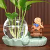 Hui Neng Pequeño Monje Planta Verde Hidropónica Jarrón Escritorio Oficina Hogar Mesa de Té Decoración Jarrón de Planta Cultivada en Agua Inspirado en Zen
