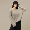 Suéter de Lana Cepillada Cachemir Estilo Suave para Mujer, Delgado Holgado de un Hombro Capa Base de Lana, Suéter de Punto Hueco, Principios de Otoño