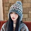 Balaclava Chapéu Estilo Coreano para Mulheres Outono e Inverno Chapéu de Tricô Quente de Alta Qualidade Protetor de Orelhas Lenço Integrado Chapéu de Tricô