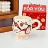 Taza de Cerámica para Pastel de Alto Valor Estético, Taza Linda de Dibujos Animados para Niñas, Juego de Tazas con Tapa para el Hogar, Taza de Café, Caja de Regalo