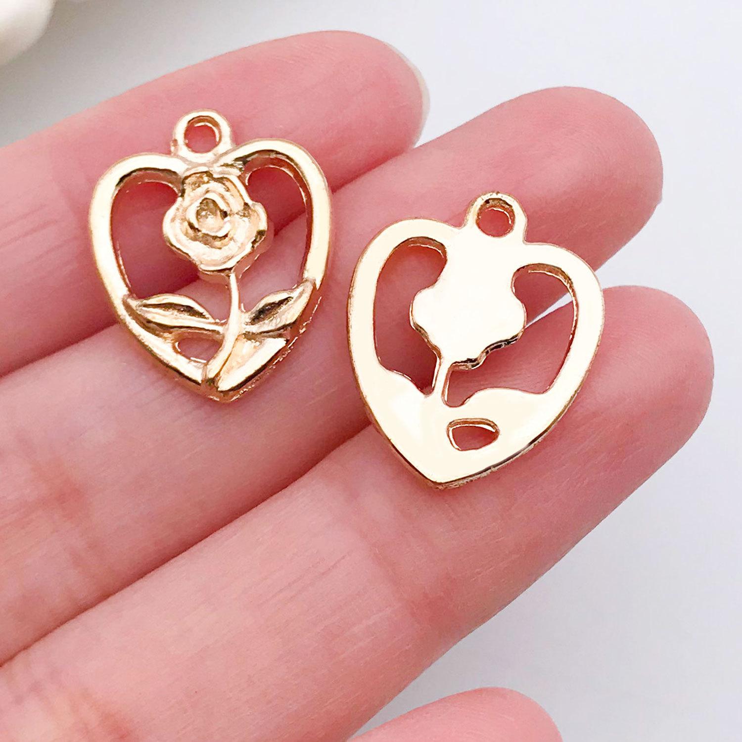 20513-Y-KC金锌合金心形镂空玫瑰花19x15mm-1