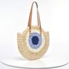 Hecho a mano tejido de paja corazón grande azul pastel redondo vacaciones junto al mar playa hombro mano tejido bolsa de mujer fábrica en stock venta al por mayor