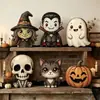 Ornamento de Bandeja de Mesa de Madeira Halloween Retrô Americano Fantasma Gato Preto Abóbora Coruja Decoração de Janela de Casa