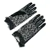 Guantes Delgados de Encaje de Verano Estampado de Leopardo Guantes Negros Protección Solar Sexy Elegantes Guantes de Ciclismo Guantes de Boda para Conducir