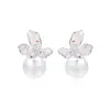 Aretes de Flor de Iris Aguja de Plata Perla Cristal Elegantes de Lujo Ligero Nuevos Únicos Suministro Transfronterizo Aretes al por Mayor