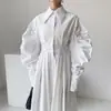 Enviado: Vestido coreano chic de nicho con mangas de farol plisadas y cinturón