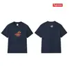 Camiseta de Algodón Pesado Moda Americana Transfronteriza Estampado de Letras Supreme Cuello Redondo Manga Corta Unisex Holgada Casual para Hombres y Mujeres