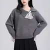 Suéter de Encaje Irregular Patchwork para Mujer 2026 Primavera y Otoño Nueva Moda Elegante Versátil Camisa Base de Punto