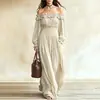 Vestido de moda feminina outono 2026 transfronteiriço europeu e americano, ombro único, babado, manga longa, acinturado