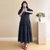 Vestido de Maternidad Transpirable de Lunares para Verano 2026 con Textura de Algodón y Lino, Mangas Abullonadas, Cubre el Vientre, Efecto Adelgazante, Discreto para Mujeres Embarazadas