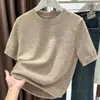 2026 marca auténtico primavera/verano cuello redondo manga corta corte holgado estilo nuevo capa base manga corta tejido camiseta fina suéter para mujer