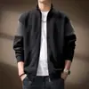 Moletom de marca americana retrô moderno com gola alta bordada para homens, novo outono e inverno, estilo cardigan jaqueta estiloso, modelagem solta, patchwork, color blocking