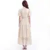 Fuente de distribución de ropa para mujer dropshipping: Vestido corto tipo blusa abullonado con manga corta, bordados elaborados, lentejuelas, encaje y una falda de dobladillo amplio