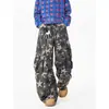 Jeans estilo Hong Kong retrô, novo modelo de outono com estampa de estrelas, corte solto, calça pantalona de cintura alta que emagrece, comprimento até o chão