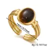 Anillo Transfronterizo Maillard de Acero Inoxidable 18K con Piedra Ojo de Tigre, Anillo Apilable Vintage con Textura de Múltiples Capas de Cuentas de Cara Ancha