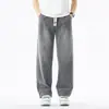 Calça jeans masculina retro americana para primavera e outono, calça reta casual solta de alta rua, calça moderna com cordão de tamanho grande