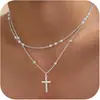Colar Amazon banhado a ouro pingente de cruz colar empilhado de camada dupla personalidade de nicho lateral Cruz de Diamante pescoço
