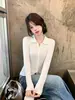 Traje Estilo Coreano Início do Outono Tricô Feminino Novo Gola Lapela Botão Camisa Temperamento Suave Simples Versátil Suéter de Manga Longa