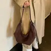 Bolsa de Veludo com Flocagem Feminina 2026 Novo Estilo Tendência Toque de Luxo Retrô Bolsa de Ombro Único Grande Capacidade para Trabalho Cruzada Bolsa de Chifre