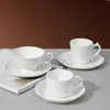Xícara de Café Branca Pura em Porcelana Fina Europeia Luxuosa Xícara e Pires com Folha de Ouro Utensílios de Café Cerâmicos Xícara de Chá Exquisita Chá da Tarde Exquisito