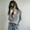 Cárdigan de Punto de Manga Larga para Mujer Otoño/Invierno Estilo Francés Holgado Perezoso Diseño Versátil Sentido de la Moda Suéter de Nicho Blanco