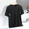 Camiseta de seda helada de verano para hombre, cuello redondo, color liso, secado rápido, manga corta, deportiva, holgada, fina, transpirable, de media manga