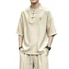 Verano 2026 Nuevo Estilo Chino Camisa de Manga Corta con Botones y Cuello Alto Bordada Talla Grande Camisa Casual de Moda para Hombre