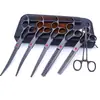 Tijeras de belleza para mascotas de 7.0 pulgadas color negro galvanizado 5 dientes de corte recto tijeras de corte curvo tijeras de hueso de pescado peine de fila en stock