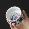 Taza de Té de Cerámica Pintada a Mano Patrón de Algas y Peces Rojos Azul y Flor Bajo Esmalte Rojo Taza Maestra Taza Individual Taza de Degustación Taza a Presión Pintada Interiormente Vintage