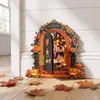 Estilo cuento de hadas de Halloween calabaza rosa agujero de ratón tablero de madera de doble capa 5 mm adorno colgante para decoración de pared del hogar