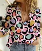 Camisas de Mujer con Cuello de Solapa y Manga Larga Tendencia Europea y Americana Transfronteriza Ropa Nueva para Mujer Estampado Digital Ligero y Maduro Venta al por Mayor