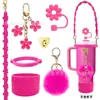 Tampa de Silicone para Copo com Flor Tampa de Silicone para Copo de Água Stanley Corda de Silicone Tampa de Canudo Flor Pingente de Bola de Pelo Conjunto de Acessórios